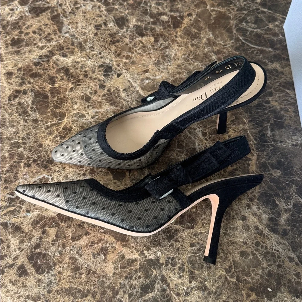 Dior j’adior christian Dior black plumetis mesh pump classic logo strap sz 39.5